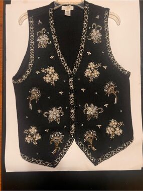 Embellished Black Beaded Floral Vest